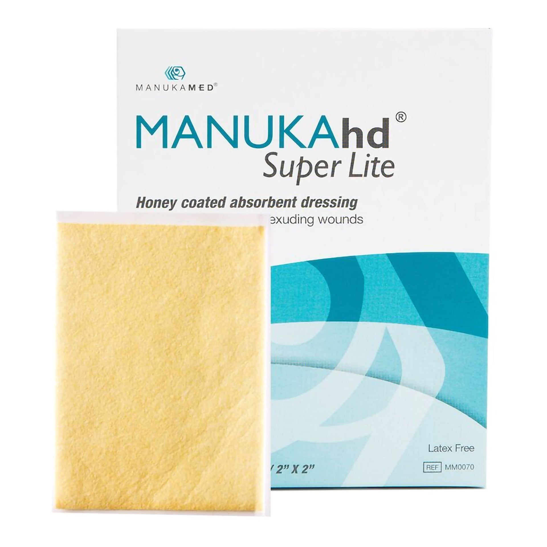 ManukaMed Manukahd Super Lite honey-coated absorbent dressing on a white background