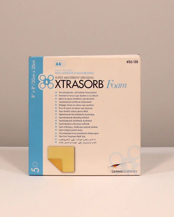 Xtrasorb Foam packaging on a beige background