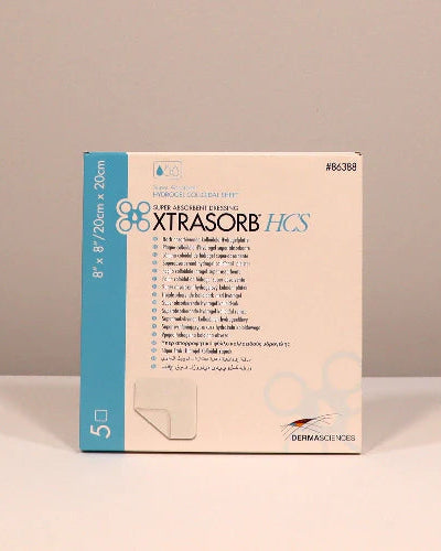 Box of Xtrasorb HCS medical product on a beige background